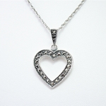 Open Heart Marcasite Pendant in Sterling Silver